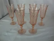 Vintage Cristal D'Arques Pink Rosaline Swirl Champagne Flute Set of 6