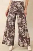 A Change of Scenery Brown & Ivory Floral Cotton Wide Leg Pants