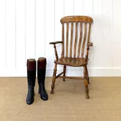 A Victorian Elm Slat Back English Windsor Farmhouse Armchair