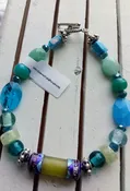 Artist-Made Bracelet with Recycled Glass Focal Bead in Blues and Greens