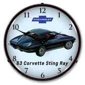 1963 Black Corvette Sting Ray LED Backlit Clock