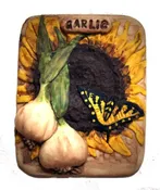 Original Sculpted Hand Painted Garlic Bulb Garden Marker — Butterfly Mornings and Wildflower Afternoons