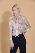 100% Silk Twill Printed Shirt Blouse with Tie