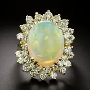 Vintage 1980s Opal and Diamond Cluster Ring