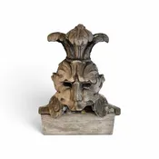 18th/19th Century Italian Patinated Terracotta Helmet on Wooden Base 18"W x 15"D