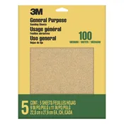 3M Aluminum Oxide Sandpaper Medium 100 Grit, 9 in x 11 in (5 Pack)