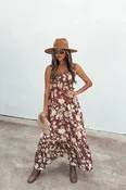 Azalea Floral Maxi Dress - Brown