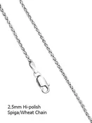 18" - 2.5mm SPIGA/WHEAT Hi-Polished Sterling Silver Chain