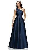 Bow One-Shoulder Full A-Line Satin Maxi Dress