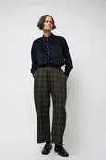 Ali Golden Barrel Pant in Black and Brown Plaid