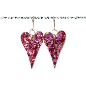 Pink Glitter Heart Acrylic Dangle Earrings