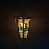 6 Sided Brass Lantern With Painted Landscape — Aurora Mills
