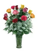 Mixed Color Dozen Rose Vase