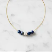 Adjustable Gold Filled Necklace With Pearl and Lapis-