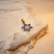 14K Yellow Gold Star of David with Blue Enamel