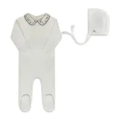 Ely's & Co. - Floral Embroidered Collar Footie and Bonnet Set | Elegant Newborn Gift