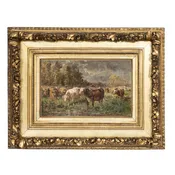 Oil On Canvas Painting Of Cows By Raymond Desvarreux