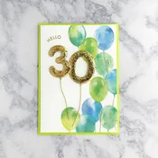 30th Watercolor Balloons Birthday Card