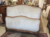 Antique French Louis XV Oak Full Size Bed, Newly Upholstered