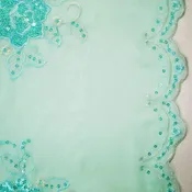 1 1/2 YD PC-Aqua-Silver Nylon Embroidered Floral Sequined Scallop Chiffon Woven Fabric