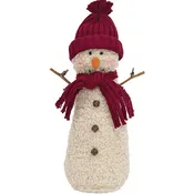 14" Stuffed Standing Jingle Bell Snowman w/ Burgundy Hat & Scarf - GJL24024