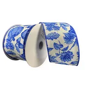 Cream & Blue Fall Toile Wired Ribbon 2.5" x 10 Yards 61325-40-05