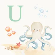 Octopus Coastal Alphabet Printable Art - Green