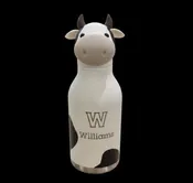 Besties 16oz. water bottle with screw top featuring an adorable cow head, etched W & Williams. White.
