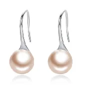 18K White Gold Plated Pink Fresh Water Pearl Dangle Earrings