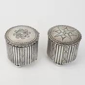 Matched Pair of Navajo Silver Cylindrical Boxes, c. 1930s — Turkey Mountain Traders