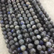 10mm Faceted Natural Labradorite Round/Ball Shaped Beads with 1mm Holes - Sold by 15" Strands (Approx. 38 Beads) - Quality Gemstone