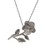 10K White Gold Violet Flower Pendant 18 Inch Necklace