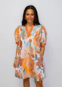 Apricot & Blue Jacquard Dress