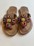 African Beaded Leather Sandals:  EU 37 ( US 6-7 ) Bright, Bold Patterns