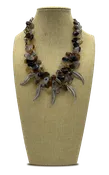Multi-colored teardrop agate necklace with sterling silver feather charms and cable chain