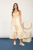 💛 Butter Yellow Multi Checkered Floral Midi Dress