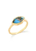 14K Gold Plated 925 Silver Marquise Blue Dahlia Turquoise Wave Band Ring