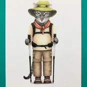 A2 Size Hiker Cat Greeting Card - Blank Inside