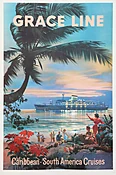 American Vintage Travel Poster for the Caribbean &amp;amp; South America 'Grace Line' by Evers, 1961