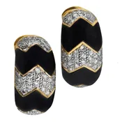 18K Yellow Gold Earrings with Diamonds and Onyx