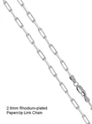 18" - 2.8mm PAPERCLIP Rhodium-Plated Sterling Silver Chain