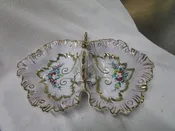 Antique Handpainted Porcelain Ruffled Double Candy Tidbit Dish