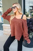 Autumn Ember Marled V-Neck Sweater - Deep Russet