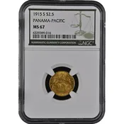 1915-S Panama-Pacific $2.5 Gold Coin MS67 NGC – Rare Commemorative Quarter Eagle | San Francisco Mint | Barber & Morgan Design