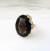 10K Smokey Quartz Large Oval Gemstone Yellow Gold Ring ETC2564