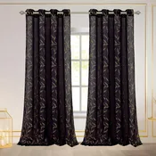 Abira Metallic Leaf Sheer Grommet Window Curtain Panel, 55x84 Inches