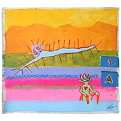 1999 “Playful Genes” Neo Expressionist Folk Art Painting on mixed media by Julie Hermoso