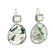 Attelage Halo Drop Earrings - Yellow Gold, Moss Agate & Quartz