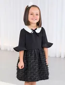ABEL & LULA Girls 3/4 Sleeve Black Dress with Ivory Collar