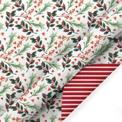 30" x 10' Holiday Reversible Wrapping Paper | Greens and Berries/Red and White Stripe